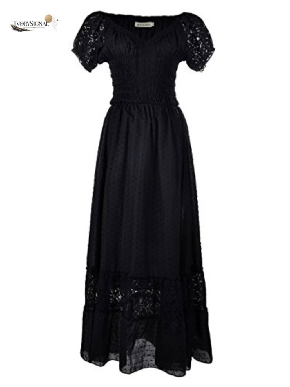 Anna-Kaci Renaissance Peasant Maiden Boho Inspired Cap Sleeve Lace Trim Maxi